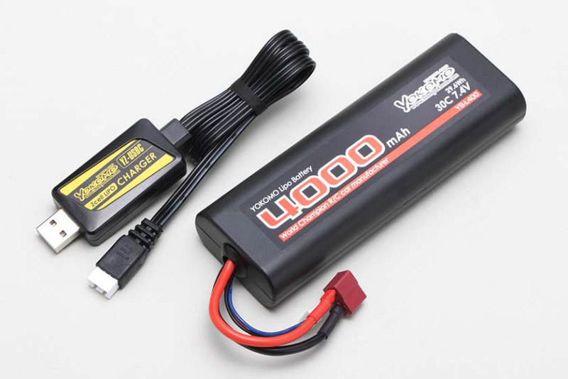 ヨコモ　USB充電器&ストレートパックLi-po4000mAh（T型プラグ）セット